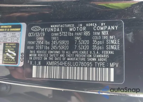 2020 Hyundai Palisade Limited из США, поврежденный, VIN KM8R54HE6LU078095